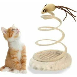 Chat Jouet Souris Chiffon Souris Avec Ressort Antidérapant Base En Bois Mobile Souris Jouet Toy Résistant Aux Morsures De Sécurité