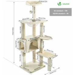 Arbre à Chat 138cm Avec Griffoir Plateforme Niche Et Capsule Spatiale Beige -Amis Poils Soldes Boutique 100676898 4