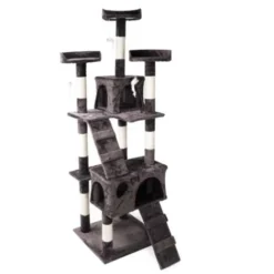 Arbre à Chat En Gris 170 Cm Avec Plate-formes Niches Et Échelles Griffoir Grattoir Escalade Toboggan