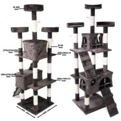 Arbre à Chat En Gris 170 Cm Avec Plate-formes Niches Et Échelles Griffoir Grattoir Escalade Toboggan -Amis Poils Soldes Boutique 13264272 3