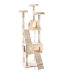 Arbre à Chat En Beige 170 Cm Avec Plate-formes Niches Échelles Griffoir Grattoir Escalade Toboggan