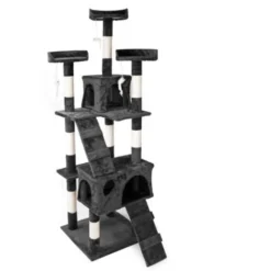 Arbre à Chat En Noir 170 Cm Avec Plate-formes Niches Et Échelles Griffoir Grattoir Escalade Toboggan