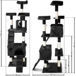 Arbre à Chat En Noir 170 Cm Avec Plate-formes Niches Et Échelles Griffoir Grattoir Escalade Toboggan -Amis Poils Soldes Boutique 13264277 4