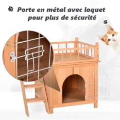 PawHut Maison Lodge - Niche Villa Avec Terrasse Escalier Et Porte Pour Chien Chat - Dim. 73L X 55l X 65H Cm - Bois Massif De Pin Pré-huilé -Amis Poils Soldes Boutique 17707956 4