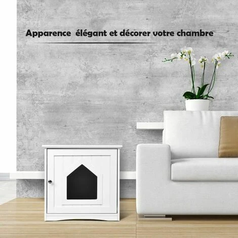 COSTWAY Maison Pour Chat En Bois Avec Porte,Poignée,Surface Lisse, 51 X 49 X 47CM Blanc 3 COSTWAY Maison Pour Chat En Bois Avec Porte,Poignée,Surface Lisse, 51 X 49 X 47CM Blanc – Image 3