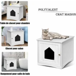 COSTWAY Maison Pour Chat En Bois Avec Porte,Poignée,Surface Lisse, 51 X 49 X 47CM Blanc 7 COSTWAY Maison Pour Chat En Bois Avec Porte,Poignée,Surface Lisse, 51 X 49 X 47CM Blanc -Amis Poils Soldes Boutique 17914476 4