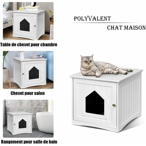 COSTWAY Maison Pour Chat En Bois Avec Porte,Poignée,Surface Lisse, 51 X 49 X 47CM Blanc 4 COSTWAY Maison Pour Chat En Bois Avec Porte,Poignée,Surface Lisse, 51 X 49 X 47CM Blanc – Image 4