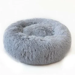 40Cm Couchage Panier Chien Chat Corbeille, Coussin Rond Hiver Chaud En Peluche Lit Animal Gris Clair