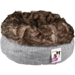 Panier Rond ø 45 Cm X 25 Cm Panier Amadeo Couleur Gris Brun Pour Chat - Flamingo Pet Products