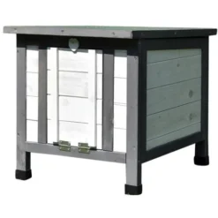 Melko Maison Pour Chats Gris/blanc 50 X 45 X 43 Cm Avec Couvercle à Charnière Et Rampe, Résistant à L'hiver -Amis Poils Soldes Boutique 24033053 4