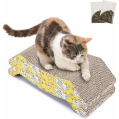 Grattoir Chat Carton (2 Pièces) Griffoir Pour Chats Ondulé Planche à Gratter Avec Herbe à Chat