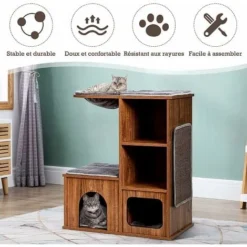 COSTWAY Arbre à Chat En Bois Avec 3 Etagères, Griffoirs Et Coussins,Niche, Centre D'Activités Charge 20KG Pour Chat Chaton -Amis Poils Soldes Boutique 27150933 4