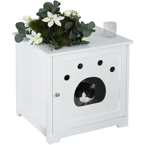 PawHut Maison De Toilette Pour Chat Design Porte Entrée Patte Chat 2 MDF Blanc 1 PawHut Maison De Toilette Pour Chat Design Porte Entrée Patte Chat 2 MDF Blanc