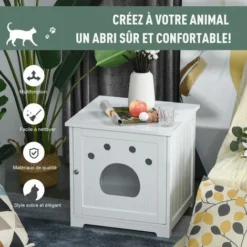 PawHut Maison De Toilette Pour Chat Design Porte Entrée Patte Chat 2 MDF Blanc 8 PawHut Maison De Toilette Pour Chat Design Porte Entrée Patte Chat 2 MDF Blanc -Amis Poils Soldes Boutique 28362617 4