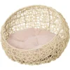 PawHut Panier Chat Lit Chat Cosy Grand Confort Dim. Ø 56 X 35H Cm Coussin Moelleux Inclus PVC Imitation Rotin Beige