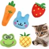 AIDUCHO Cataire Jouets, 5 Pièces Jouets à L'herbe à Chat, Cataire Interactive Jouets à Mâcher Jouet En Peluche Pour Chaton Kitty Fraise/Grenouille/Lapin/Ananas/Carotte
