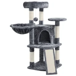 Yaheetech Arbre à Chat Griffoir Grattoir Tour Pour Chat Avec Centre D'activités Arbre A Chat Hauteur 107cm Gris Foncé