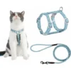 Harnais Laisse Chat Harnais Réglable Et Laisse Corde De 145CM Pour Chat Sécurité Balade(S Bleu Clair)