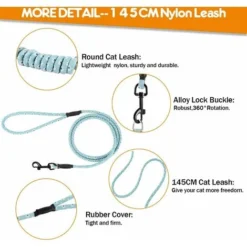 Harnais Laisse Chat Harnais Réglable Et Laisse Corde De 145CM Pour Chat Sécurité Balade(S Bleu Clair) -Amis Poils Soldes Boutique 37477806 5