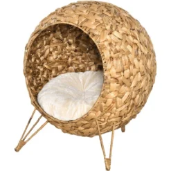 PawHut Panier Chat Lit Chat Cosy Grand Confort Dim. Ø 52 X 58H Cm Coussin Moelleux Inclus Jacinthe D'eau