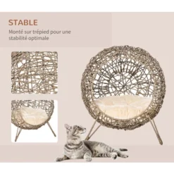 PawHut Panier Chat Lit Chat Cosy Grand Confort Dim. Ø 52 X 58H Cm Coussin Moelleux Inclus Résine Tressée Imitation Rotin Grège -Amis Poils Soldes Boutique 37972928 4