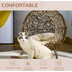 PawHut Panier Chat Lit Chat Cosy Grand Confort Dim. Ø 52 X 58H Cm Coussin Moelleux Inclus Résine Tressée Imitation Rotin Grège -Amis Poils Soldes Boutique 37972928 5