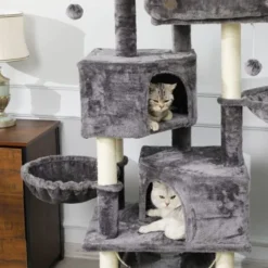 MSmask Arbre à Chat Stable De 153 Cm, Grand Arbre à Chat Pour Grands Chats Avec Grande Grotte, Troncs En Sisal Naturel (gris) -Amis Poils Soldes Boutique 39449621 3
