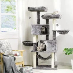MSmask Arbre à Chat Stable De 153 Cm, Grand Arbre à Chat Pour Grands Chats Avec Grande Grotte, Troncs En Sisal Naturel (gris) -Amis Poils Soldes Boutique 39449621 4