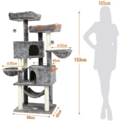 MSmask Arbre à Chat Stable De 153 Cm, Grand Arbre à Chat Pour Grands Chats Avec Grande Grotte, Troncs En Sisal Naturel (gris) -Amis Poils Soldes Boutique 39449621 5