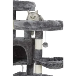 MSmask Arbre à Chat Stable à Plusieurs Niveaux Pour Grands Chats Avec Grande Grotte, Troncs En Sisal Naturel Gris Foncé 145 Cm -Amis Poils Soldes Boutique 39449682 3