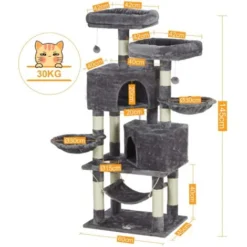 MSmask Arbre à Chat Stable à Plusieurs Niveaux Pour Grands Chats Avec Grande Grotte, Troncs En Sisal Naturel Gris Foncé 145 Cm -Amis Poils Soldes Boutique 39449682 5