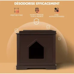 COSTWAY Niche Pour Chats Pour Intérieur, Maison Pour Chats Avec Chatière, 2 Compartiments, 1 Panneau Amovible Et 2 Portes, 75 X 54 X 52cm Marron 7 COSTWAY Niche Pour Chats Pour Intérieur, Maison Pour Chats Avec Chatière, 2 Compartiments, 1 Panneau Amovible Et 2 Portes, 75 X 54 X 52cm Marron -Amis Poils Soldes Boutique 39953006 3