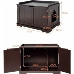 COSTWAY Niche Pour Chats Pour Intérieur, Maison Pour Chats Avec Chatière, 2 Compartiments, 1 Panneau Amovible Et 2 Portes, 75 X 54 X 52cm Marron 8 COSTWAY Niche Pour Chats Pour Intérieur, Maison Pour Chats Avec Chatière, 2 Compartiments, 1 Panneau Amovible Et 2 Portes, 75 X 54 X 52cm Marron -Amis Poils Soldes Boutique 39953006 4