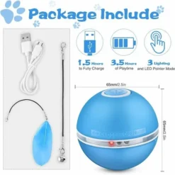 Jouet Pour Chat Interactives Balles Pour Chats Avec Lumières LED, Balle Chat Automatique Jouets Interactif Pour Chats, Auto-Rotative à 360 Degrés,Chargement USB,pour Animaux Chien Chatons, Bleu -Amis Poils Soldes Boutique 40296053 2