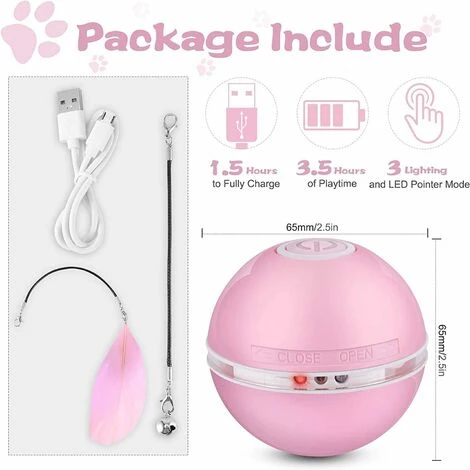 Jouet Pour Chat Interactives Balles Pour Chats Avec Lumières LED, Balle Chat Automatique Jouets Interactif Pour Chats, Auto-Rotative à 360 Degrés,Chargement USB,pour Animaux Chien Chatons, Rose 2 Jouet Pour Chat Interactives Balles Pour Chats Avec Lumières LED, Balle Chat Automatique Jouets Interactif Pour Chats, Auto-Rotative à 360 Degrés,Chargement USB,pour Animaux Chien Chatons, Rose – Image 2