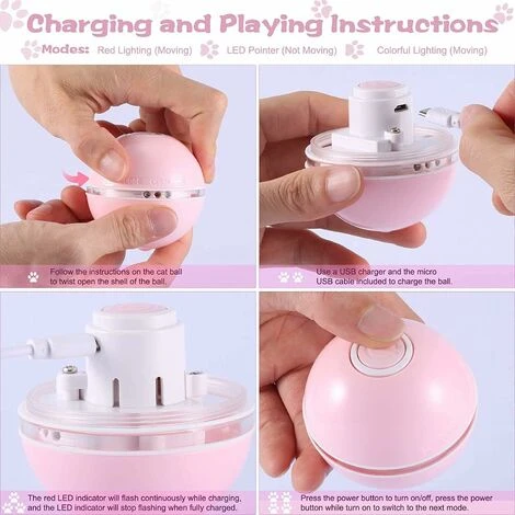 Jouet Pour Chat Interactives Balles Pour Chats Avec Lumières LED, Balle Chat Automatique Jouets Interactif Pour Chats, Auto-Rotative à 360 Degrés,Chargement USB,pour Animaux Chien Chatons, Rose 4 Jouet Pour Chat Interactives Balles Pour Chats Avec Lumières LED, Balle Chat Automatique Jouets Interactif Pour Chats, Auto-Rotative à 360 Degrés,Chargement USB,pour Animaux Chien Chatons, Rose – Image 4