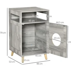 PawHut Maison De Toilette Pour Chat Espace De Rangement Porte Magnétique Pieds Bois De Pin Dim. 48L X 53l X 79H Cm Aspect Bois Gris -Amis Poils Soldes Boutique 42169168 3