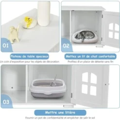 COSTWAY Maison De Toilette Pour Chat Avec Double Portes Fenêtres Entrée Latérale En Option Ventilée Avec Couchage En Bois Blanc -Amis Poils Soldes Boutique 44052379 3