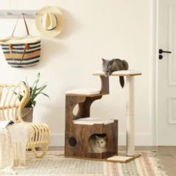 FEANDREA Arbre à Chat, Hauteur 86cm, 3 Plate-Formes Et 1 Grotte, Panneau MDF Avec Placage De Bois, Poteau En Sisal, Imitation Fourrure Lavable, Style Vintage, Brun Rustique Et Blanc Par SONGMICS PCT70 6 FEANDREA Arbre à Chat, Hauteur 86cm, 3 Plate-Formes Et 1 Grotte, Panneau MDF Avec Placage De Bois, Poteau En Sisal, Imitation Fourrure Lavable, Style Vintage, Brun Rustique Et Blanc Par SONGMICS PCT70 -Amis Poils Soldes Boutique 45295664 2