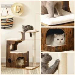 FEANDREA Arbre à Chat, Hauteur 86cm, 3 Plate-Formes Et 1 Grotte, Panneau MDF Avec Placage De Bois, Poteau En Sisal, Imitation Fourrure Lavable, Style Vintage, Brun Rustique Et Blanc Par SONGMICS PCT70 8 FEANDREA Arbre à Chat, Hauteur 86cm, 3 Plate-Formes Et 1 Grotte, Panneau MDF Avec Placage De Bois, Poteau En Sisal, Imitation Fourrure Lavable, Style Vintage, Brun Rustique Et Blanc Par SONGMICS PCT70 -Amis Poils Soldes Boutique 45295664 4