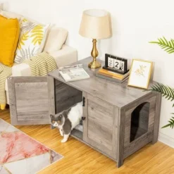 Maisonnette Pour Chat, Niche Pour Chat, Maison De Toilettes Pour Chat Avec Doubles Portes, Avec Interne Planche Réglable, Porte Élargie, Pour Salon, Entrée, Couloir, HOOBRO EBG03MW01 -Amis Poils Soldes Boutique 48883637 4