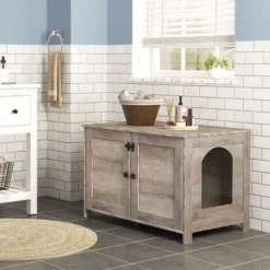 Maisonnette Pour Chat, Niche Pour Chat, Maison De Toilettes Pour Chat Avec Doubles Portes, Avec Interne Planche Réglable, Porte Élargie, Pour Salon, Entrée, Couloir, HOOBRO EBG03MW01 -Amis Poils Soldes Boutique 48883637 5