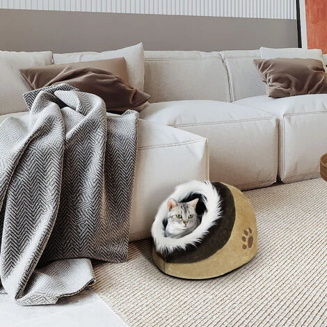 Grotte Pour Animaux En Peluche, Maison Pour Chat, 41 X 38 X 26 Cm, Marron, Matériau: PP, éponge Douce 4 Grotte Pour Animaux En Peluche, Maison Pour Chat, 41 X 38 X 26 Cm, Marron, Matériau: PP, éponge Douce – Image 4