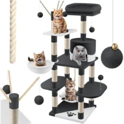 KESSER® Grattoir Arbre à Chat XXL Arbre D’escalade Avec Hamac, Colonnes En Sisal, Stable, Abris, Balles De Jeu, Jeu En Sisal Et Corde De Jeu, Hauteur De 149 cm, Avec De Nombreuses Possibilités De Je