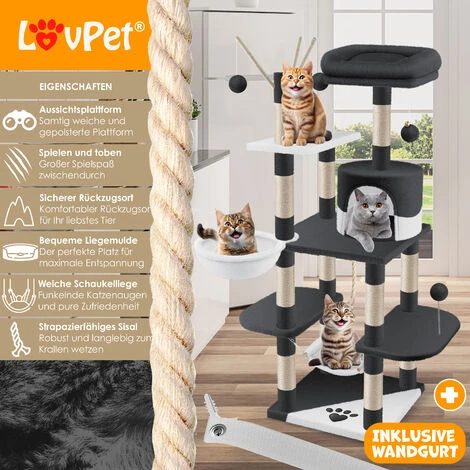 KESSER® Grattoir Arbre à Chat XXL Arbre D’escalade Avec Hamac, Colonnes En Sisal, Stable, Abris, Balles De Jeu, Jeu En Sisal Et Corde De Jeu, Hauteur De 149 cm, Avec De Nombreuses Possibilités De Je 2 KESSER® Grattoir Arbre à Chat XXL Arbre D’escalade Avec Hamac, Colonnes En Sisal, Stable, Abris, Balles De Jeu, Jeu En Sisal Et Corde De Jeu, Hauteur De 149 cm, Avec De Nombreuses Possibilités De Je – Image 2
