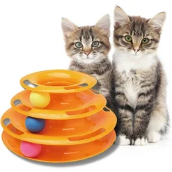 Minetgnon Jouet Chat/Chien Tour De 4 Pistes En Cercle - 3Balles -3 Étages - Orange
