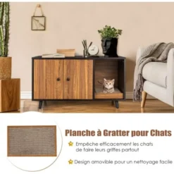 COSTWAY Maison Pour Chat, Cabine De Toilette Pour Chat Avec Double Portes Et Planche à Gratter Pour Chats, 90 X 50 X 50 CM Marron -Amis Poils Soldes Boutique 52966475 5