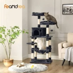 FEANDREA Arbre à Chat, Stable, 2 Niches, Hauteur 143 Cm, Gris Foncé Par SONGMICS PCT15GYZ