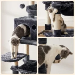 FEANDREA Arbre à Chat, Stable, 2 Niches, Hauteur 143 Cm, Gris Foncé Par SONGMICS PCT15GYZ -Amis Poils Soldes Boutique 53312290 3