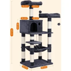 FEANDREA Arbre à Chat, Stable, 2 Niches, Hauteur 143 Cm, Gris Foncé Par SONGMICS PCT15GYZ -Amis Poils Soldes Boutique 53312290 5
